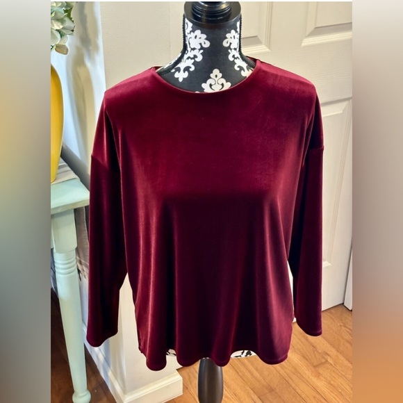 J. Jill Velvet Tunic Top Size L Deep Red/Burgundy Long Sleeve Party Cocktail Fun - Picture 1 of 12